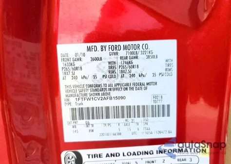 2010 Ford F150 Supercrew z USA, uszkodzony, nr VIN 1FTFW1CV2AFB15090